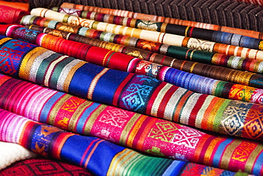 Andean Textiles For Sale At The Saturday Crafts Market, Otavalo, Imbabura, Ecuador