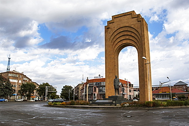 Statue of French-Armenian singer Charles Aznavour on Charles Aznavour Square, Gyumri, Shirak Province, Armenia