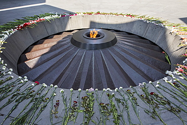 Eternal flame dedicated to the 1.5 million people killed during the Armenian Genocide in the Armenian Genocide memorial complex on Tsitsernakaberd hill, Yerevan, Armenia