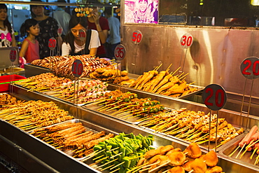 Skewers for sale at the night market, Hualien, Taiwan