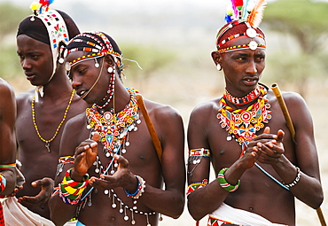 Samburu men singing and dancing, Samburu County, Kenya