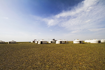 Mongolian Gers (yurts) tourist accommodation at the Gobi Tour Ger Camp, Bayanzag, South Gobi Province, Mongolia