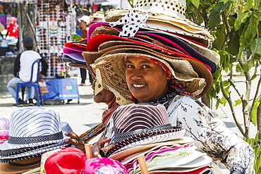 Hat vendor, Borobudur Temple Compounds, Central Java, Indonesia