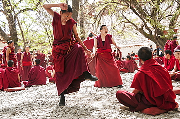 A traditional Tibetan debate in Sera Buddhist Monastery, near Lhasa, Tibet, China