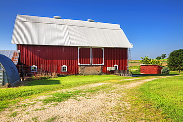 Red barn on a farm in Clayton County, Iowa, United States of America