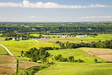 Rolling hills of farmland along the Mississippi River, near Balltown, Iowa, United States of America