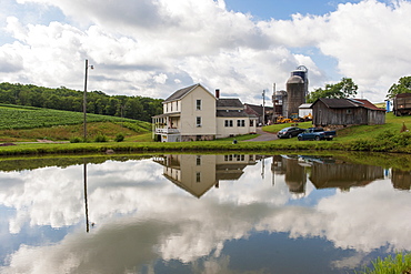 Reflections in pond of farm in Garrett County, Maryland, United States of America