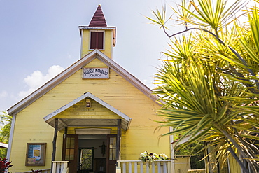 Hauoli Kamanoa Church in Milolii on the island of Hawaii. La Illima is an annual festival celebrating the lifting and transporting by 100 yards of this church, largely in tact by a tsunami in 1869, Milolii, Island of Hawaii, Hawaii, United States of Ameri