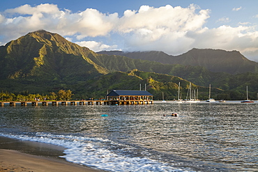 Hanalei Pier, bay and valley, Hanalei, Kauai, Hawaii, United States of America