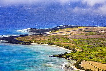 Kahiu Point, and the Kalaupapa Airport on the Kalaupapa Peninsula, home of Kalaupapa National Historical Park, Molokai, Hawaii, United States of America