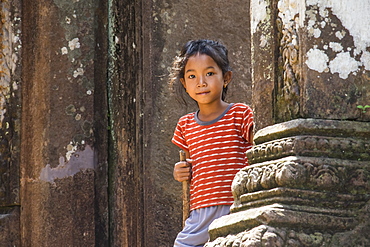 Girl at the North Quadrangle, Vat Phou Temple Complex, Champasak, Laos