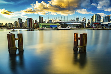 BC Place and condominiums along the waterfront, Vancouver, British Columbia, Canada