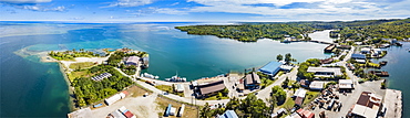 Aerial view of the town of Colonia and Tomil Harbour on the island of Yap, Yap, Federated States of Micronesia.