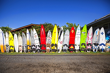 Old surfboards make for a creative fence, Paia, Maui, Hawaii, United States of America