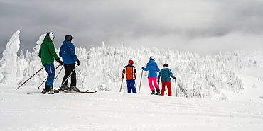 Skiers at Sun Peaks ski resort, Kamloops, British Columbia, Canada