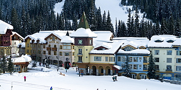 Colourful buildings at the Sun Peaks ski resort, Kamloops, British Columbia, Canada