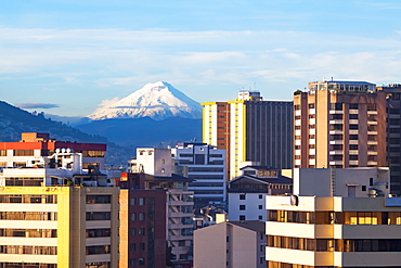 Quito, the capital city of Ecuador, and the Cotopaxi volcano. Cotopaxi is an active stratovolcano in the Andes Mountains, located in the Latacunga canton of Cotopaxi Province, Quito, Ecuador