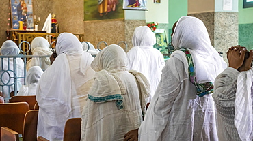 Eritrean women in white hijabs at the Enda Mariam Cathedral, Asmara, Central Region, Eritrea