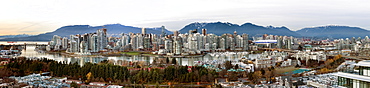 Panoramic cityscape of Vancouver, BC at dusk, Vancouver, British Columbia, Canada