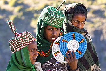 Ethiopian women selling placemats, Simien National Park, Amhara Region, Ethiopia