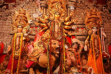 Goddess Durga statue during Durga Pooja, Kolkata, West Bengal, India, Asia