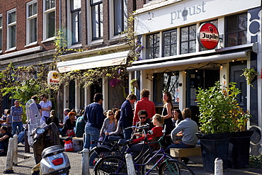 Bar with people drinking, Amsterdam, Netherlands, Europe