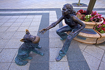 Statue of Girl with Dog, Vigado Square, Budapest, Hungary, Europe 