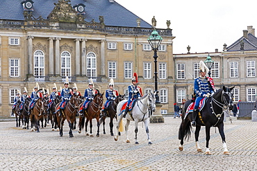 Guards on horseback, Changing of the Guard, Amalienborg Palace, Copenhagen, Denmark, Scandinavia, Europe