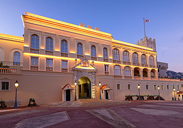 The Prince's Palace of Monaco at dusk, Monte Carlo, Monaco, Europe