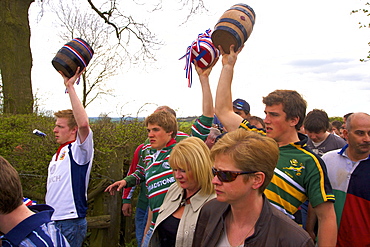 Participants of the Procession for the Old Annual Custom of Bottle-kicking, Hallaton, Leicestershire, England, United Kingdom, Europe 