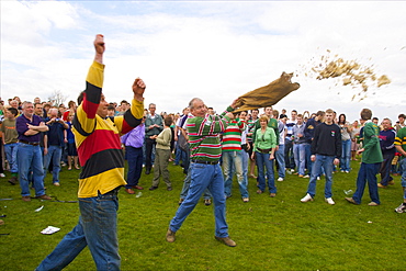 Hare Pie spread on the Ground for the Old Annual Custom of Bottle-kicking, Hallaton, Leicestershire, England, United Kingdom, Europe 