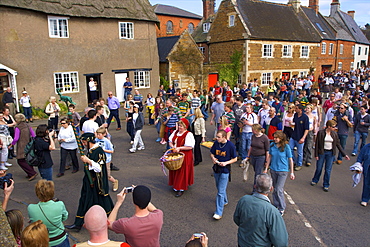 Leaders and participants of the Procession for the Old Annual Custom of Bottle-kicking, Hallaton, Leicestershire, England, United Kingdom, Europe 