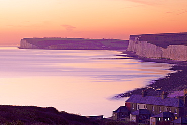 Seven Sisters from Birling Gap at sunset, South Downs National Park, East Sussex, England, United Kingdom, Europe 