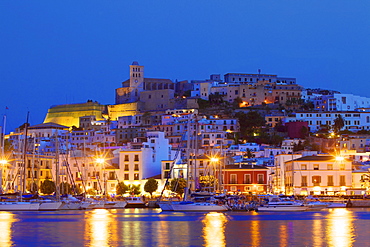 Ibiza Harbour at Night, Ibiza, Balearic Islands, Spain, Europe