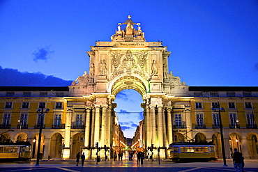 Triumphal Arch at Dusk, Lisbon, Portugal, South West Europe