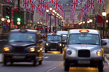 Regent Street with Union Jack Flags, London, England, United Kingdom, Europe