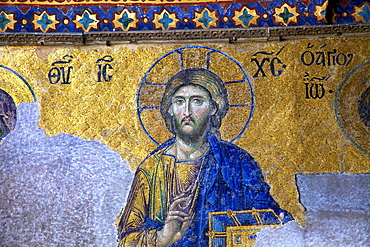 Mosaic of Jesus Christ, interior of Hagia Sophia (Aya Sofya Mosque) (The Church of Holy Wisdom), UNESCO World Heritage Site, Istanbul, Turkey, Europe 