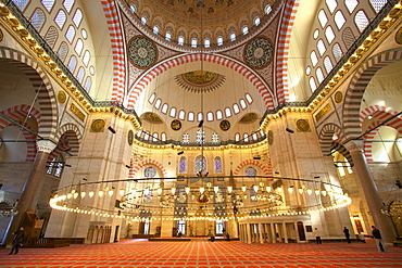 Interior of Suleymaniye Mosque, UNESCO World Heritage Site, Istanbul, Turkey, Europe 