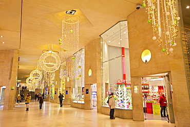 Shopping Arcade with Christmas decorations in the Louvre, Paris, France, Europe