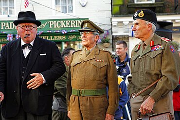 Winston Churchill and General Montgomery lookalikes, Pickering, North Yorkshire, Yorkshire, England, United Kingdom, Europe