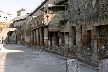 Ancient Roman Stone Forum pillars, Herculaneum, UNESCO World Heritage Site, Naples, Campania, Italy, Europe