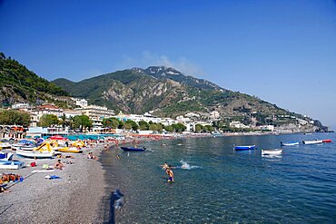 Beach and Mediterranean Sea, Amalfi Drive, Campania, Italy, Europe