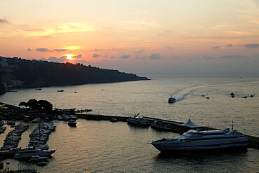 Sunset over Harbour, Sorrento, Campania, Italy, Europe