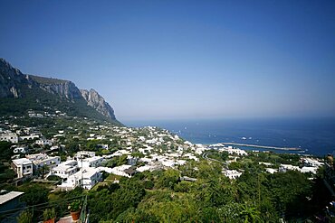 Marina Grande and Mediterranean from Piazza Umberto I (La Piazzetta), Capri, Campania, Italy, Europe