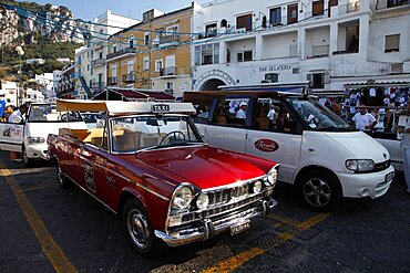 Classic red Fiat 1600 Open Taxi, Capri, Campania, Italy, Europe