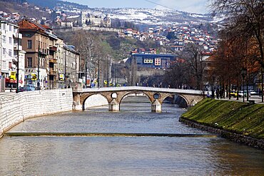 Miljacka River and Latin Bridge, Sarajevo, Bosnia And Herzegovina, Europe