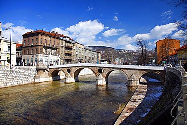 Miljacka River and Latin Bridge, Sarajevo, Bosnia And Herzegovina, Europe