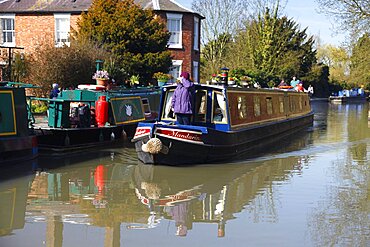 Narrow boats and reflections, Northamptonshire, England, United Kingdom, Europe