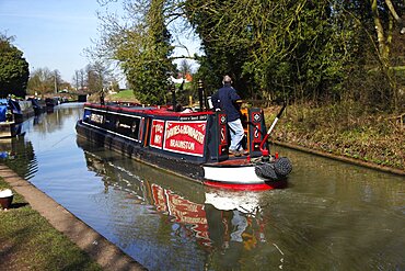 Narrow boats and reflections, Northamptonshire, England, United Kingdom, Europe