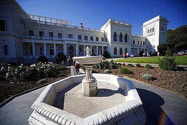 Livadia Palace facade and empty fountain, Yalta, Crimea, Ukraine, Europe